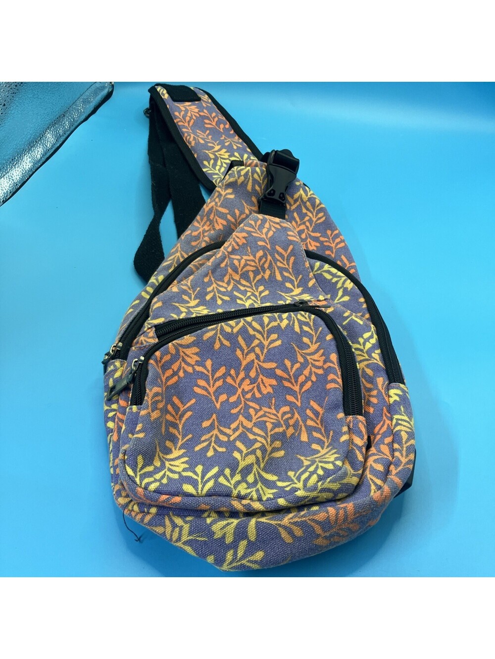 Nupouch Leaf Print Sling Bag, Adjustable Strap, Zip Close W/USB Port Multicolor